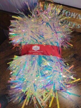 Holiday Time Iridescent clear Tinsel Garland with Rainbow Sheen